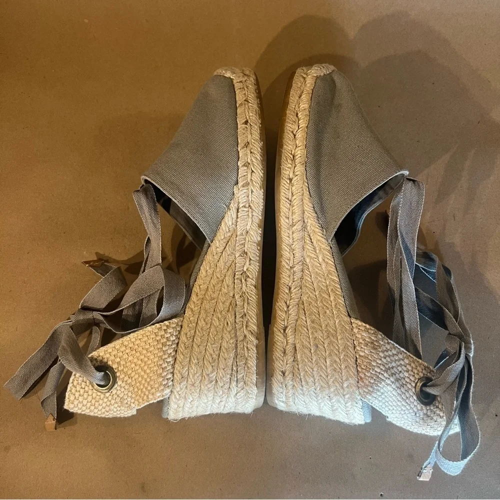 Viscata Barcelona Escala Canvas Espadrille Wedges Grey Ankle Tie Up Women US 10